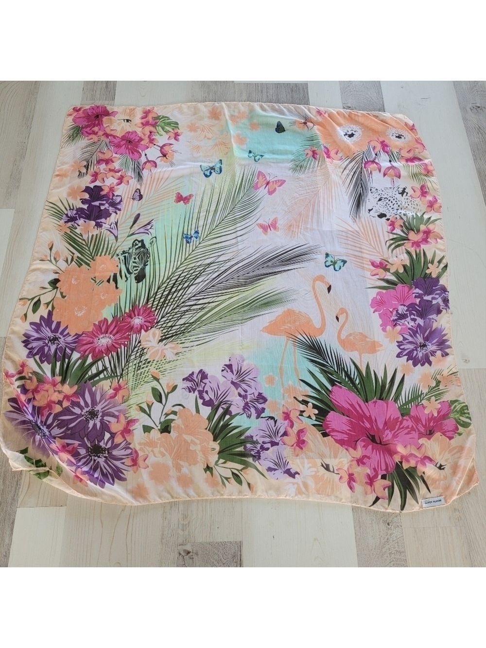 Flamingo Scarf 🌸🦩✨ Colorful Jungle Flowers & Butterflies Beach